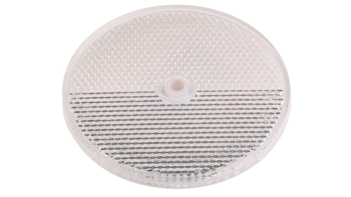 Riflettore Banner BRT3 per sensori Serie SM312, diametro 81 mm, struttura acrilica, installazione semplice con foro centrale, temperatura operativa -20/+65 °C.