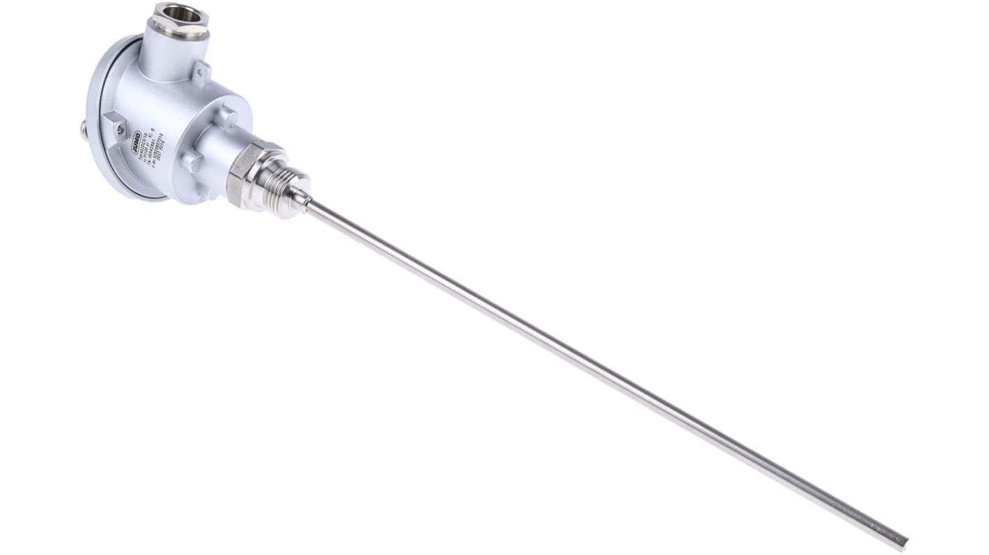 Sensore di temperatura PT100 Jumo 902023/10-380-1003-1-6-300-104/000, lunghezza 300mm, diametro 6mm, guaina in acciaio INOX.