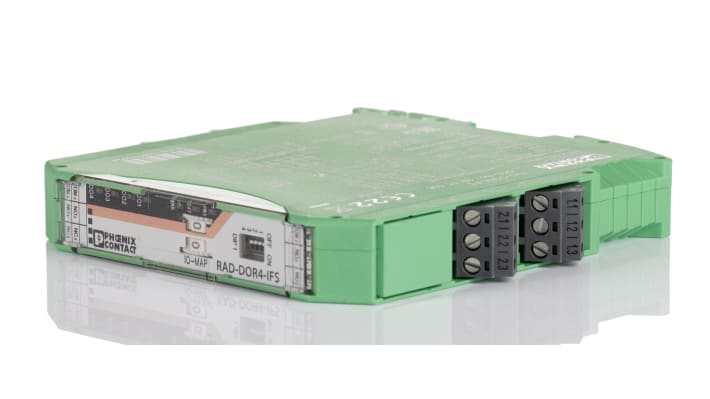 Phoenix Contact 2901536, modulo I/O PLC RAD-DOR4-IFS, 4 uscite relè, montaggio su guida DIN, dimensioni 99 x 17,5 x 114,5 mm.