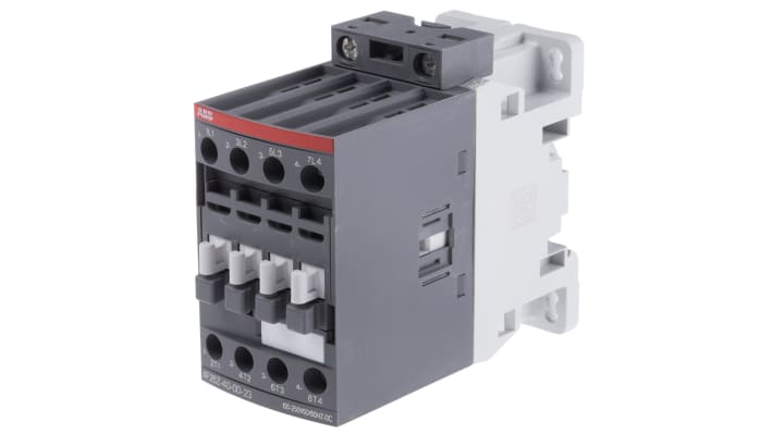 Contattore ABB 1SBL236201R2300 AF, 4 poli, 45 A, bobina 230 V, dimensioni 86x45x101 mm, protezione transitori.