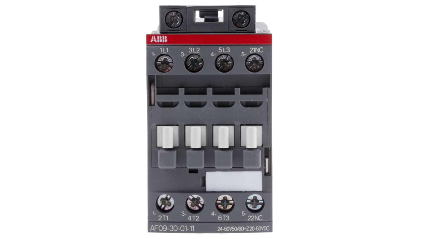 Contattore ABB 1SBL137001R1101 AF, 3 poli, 3 NA, 25 A, montaggio su guida DIN, dimensioni 45x86x77 mm.