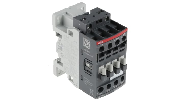 Contattore ABB 1SBL177001R1110 AF16-30-10-11, 3 poli, 30 A, 7,5 kW, montaggio su guida DIN, dimensioni 45x86x77 mm.