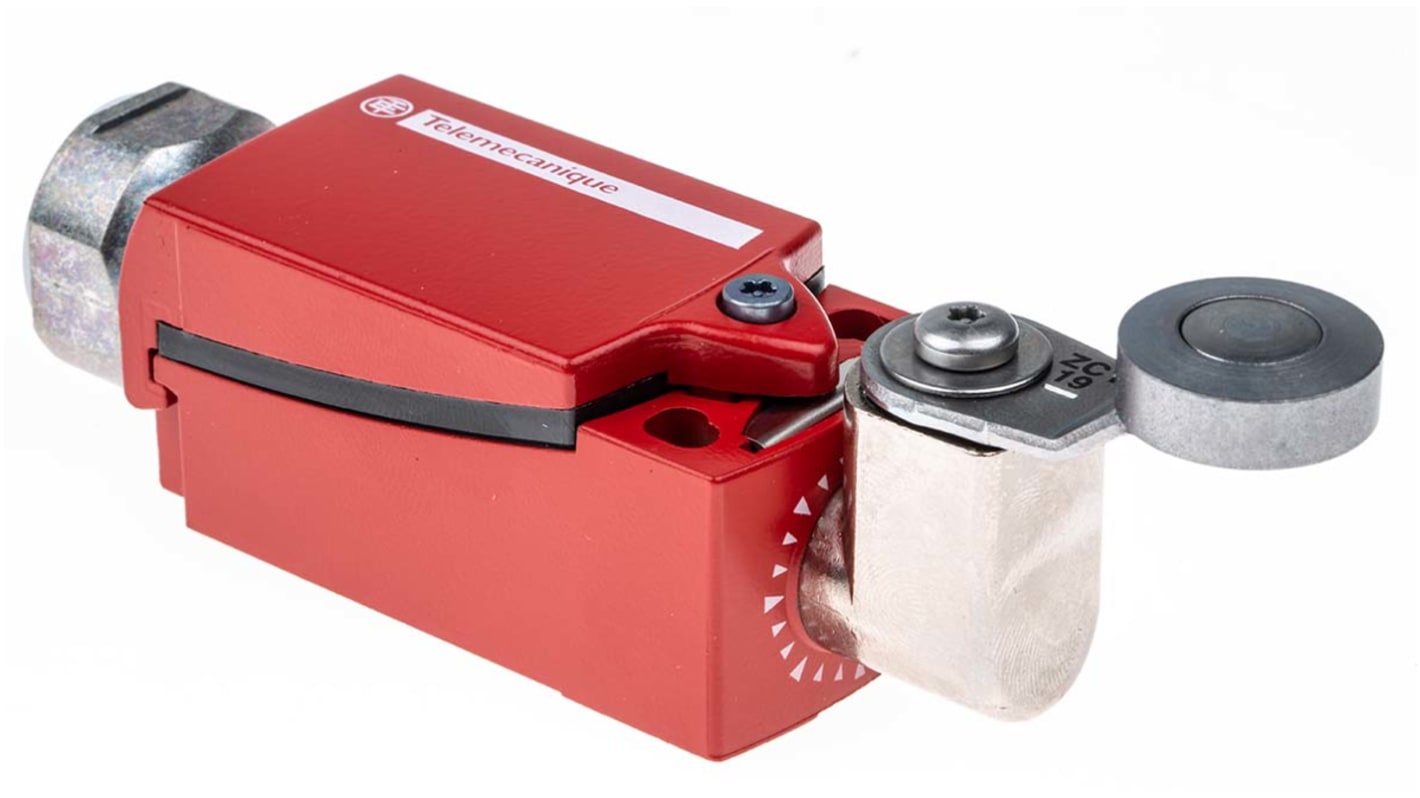 Interruttore di interblocco a leva a rullo Telemecanique Sensors, 2NC/1NA, custodia metallica, grado di protezione IP66/IP67, dimensioni 122mm x 34mm x 35mm.