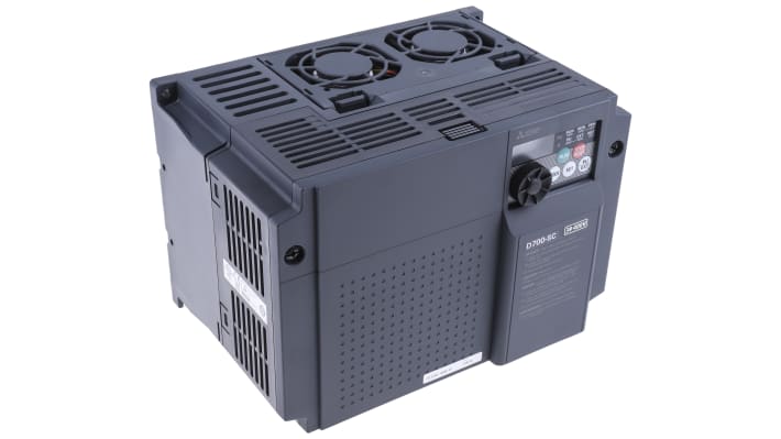 Inverter trifase Mitsubishi Electric FR-D740-160SC-EC, potenza 7,5 kW, dimensioni 150x220x155 mm, interfaccia ModBus, grado di protezione IP20.