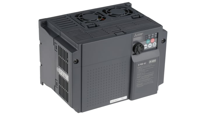 Inverter trifase Mitsubishi Electric FR-D740-120SC-EC, potenza 5,5 kW, dimensioni 150x220x155 mm, interfaccia ModBus, grado di protezione IP20.