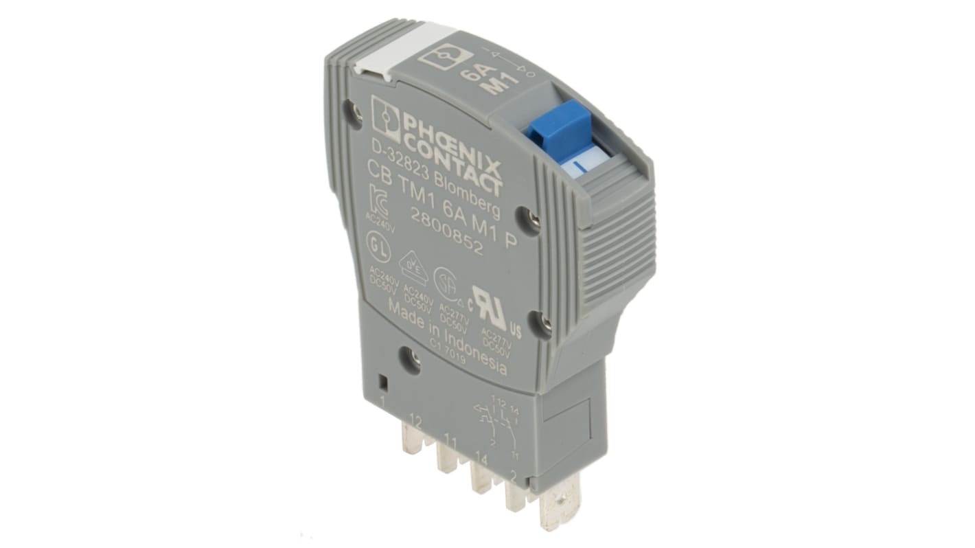 Interruttore termico unipolare Phoenix Contact 2800852, 6A, IP30, 90 x 12.3 x 77.3 mm, segnalazione remota, tecnologia SFB.