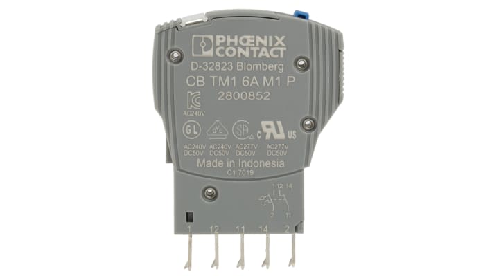 Interruttore termico unipolare Phoenix Contact 2800852, 6A, IP30, 90 x 12.3 x 77.3 mm, segnalazione remota, tecnologia SFB.