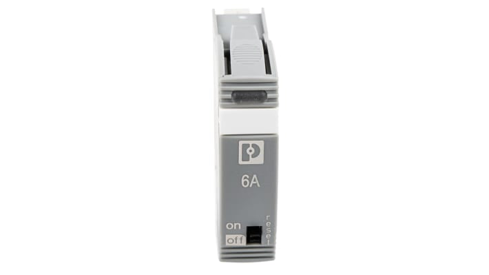 Interruttore elettronico di circuito Phoenix Contact, 6A, 24V, montaggio su base, larghezza 12.3mm, con controllo remoto.
