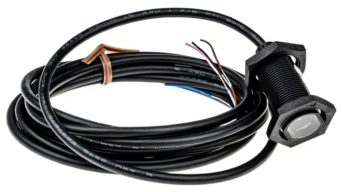 Sensore fotoelettrico cilindrico a diffusione Omron E3FADP132M, rilevamento fino a 1 m, uscita PNP, grado di protezione IP67/IP69K.