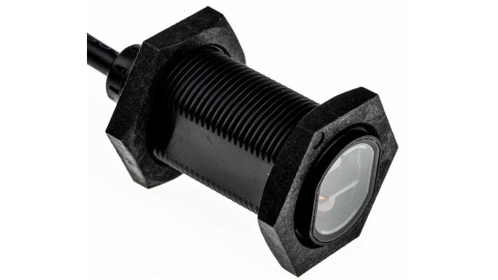 Sensore fotoelettrico cilindrico a diffusione Omron E3FADP132M, rilevamento fino a 1 m, uscita PNP, grado di protezione IP67/IP69K.