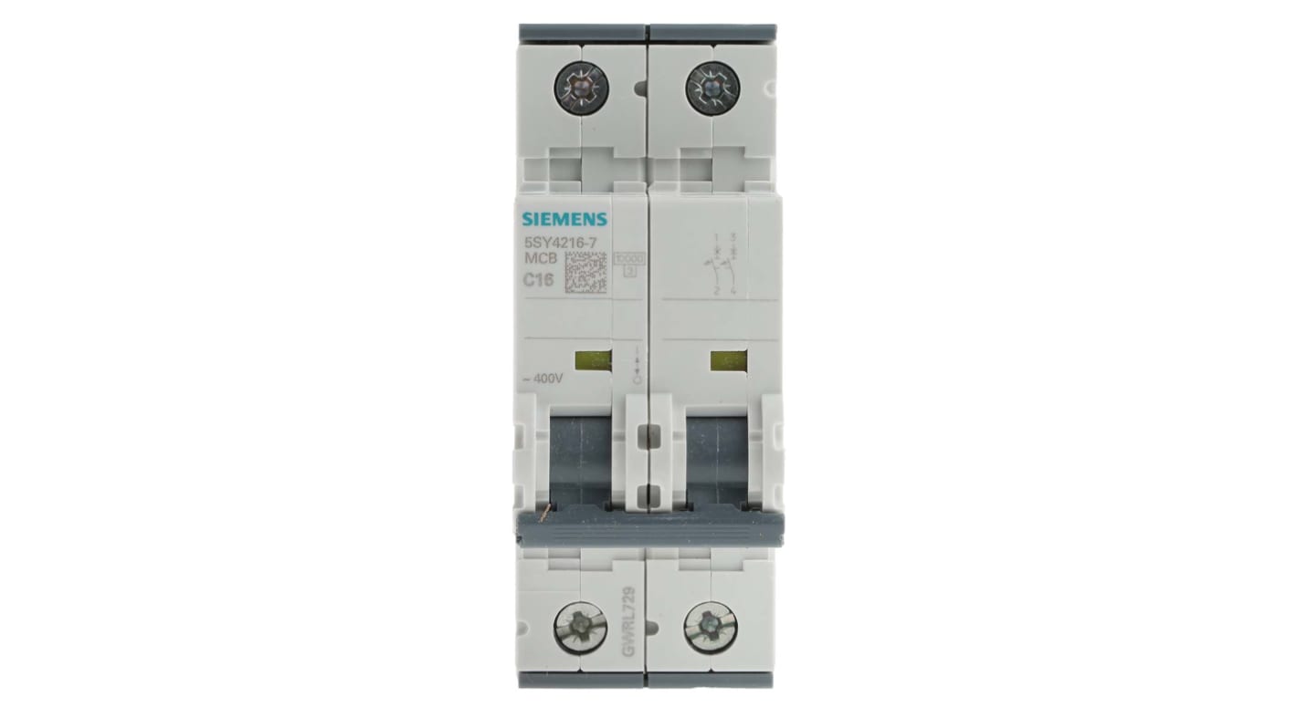 Interruttore magnetotermico Siemens 5SY4216-7 MCB 16A 10 kA, Tipo C - Serie SENTRON. Protezione affidabile per impianti industriali. Montaggio su guida DIN, senza alogeni, resistente a temperature estreme.