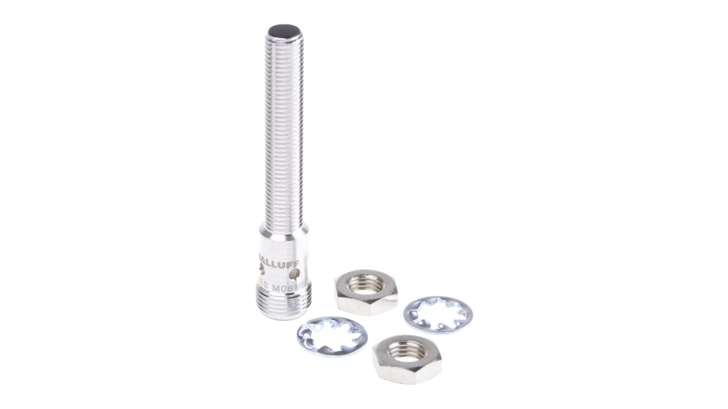 Sensore di prossimità cilindrico PNP BALLUFF BES M08MH1-PSC15B-S04G, M8, rilevamento 1,5 mm, IP67, alimentazione 12-30 V c.c.