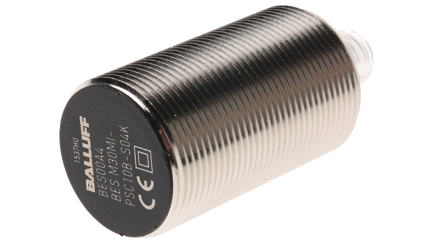 Sensore di prossimità induttivo cilindrico BALLUFF BES M30MI-PSC10B-S04K, PNP, M30, rilevamento 10 mm, IP68, connettore M12.