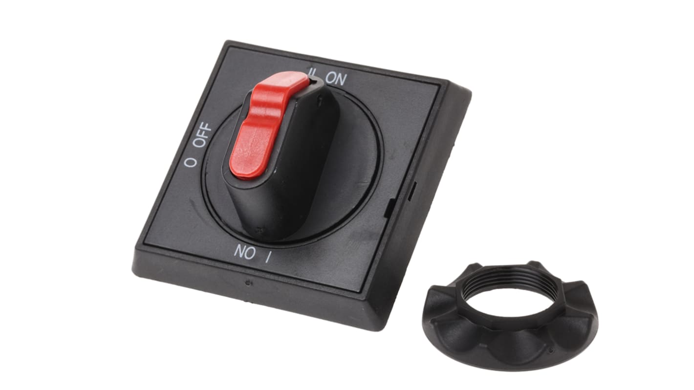 Manopola rotante ABB per sezionatori Serie OT16, colore nero, dimensioni 66x66x34 mm, grado di protezione IP65.