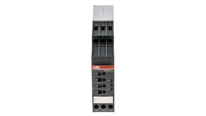 Relè di monitoraggio ABB CM-MPS, DPDT, montaggio su guida DIN, 4 A, 300-500 V CA, dimensioni 103,7 x 22,5 x 85,6 mm.