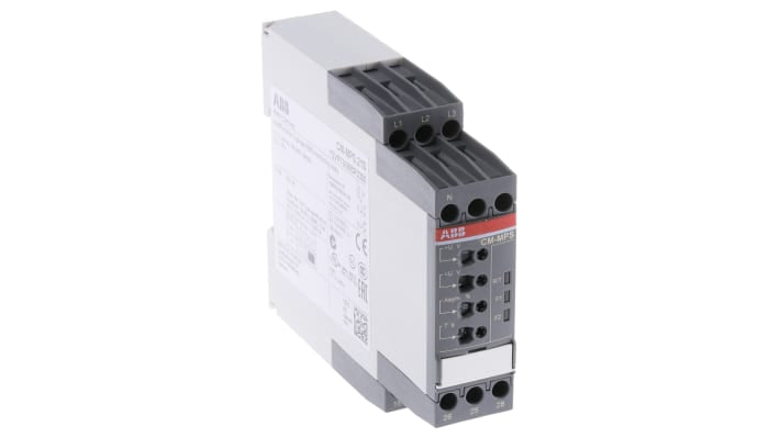 Relè di monitoraggio ABB CM-MPS.21S, DPDT, tensione 180-280V, montaggio su guida DIN, dimensioni 103,7 x 22,5 x 85,6mm.