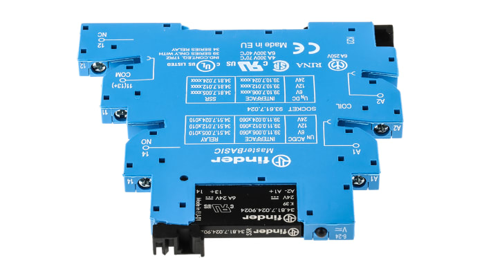 Finder 39.10.7.024.9024, relè a stato solido per guida DIN, 2 A, 24 V c.c., dimensioni 85 x 6,2 x 87 mm.