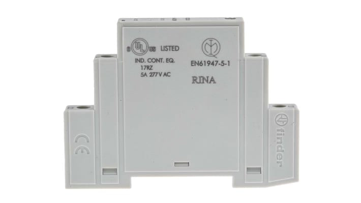 Finder 022.35, modulo contatti per guida DIN, 1 N/C + 1 N/A, corrente 6 A, tensione 230 V, montaggio su guida DIN.