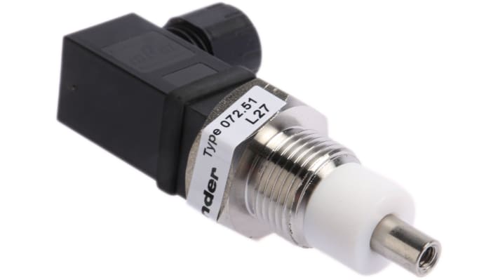 Finder 072.51, portaelettrodo per monitoraggio liquidi conduttivi, montaggio su guida DIN, sensibilità regolabile 5-150 kΩ.