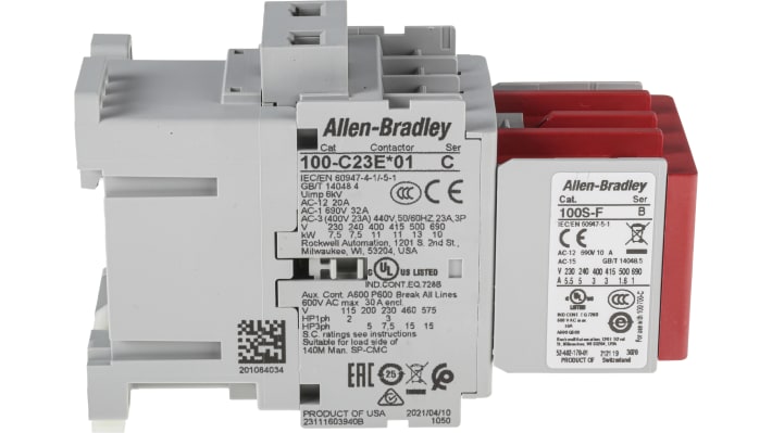 Contattore 3 poli Allen Bradley 100S-C23EJ23C, 23 A, 24 V c.c., dimensioni 81x45x125.5 mm, conforme a IEC 60947.