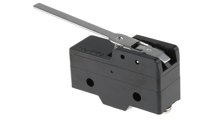 Interruttore di fine corsa Omron Z-15GW-B, attuatore a leva SPDT, contatti NO/NC, dimensioni 49.2mm x 29.4mm x 17.45mm.