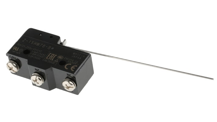 Interruttore di fine corsa Omron Z-15HW78-B, leva SPDT, contatti NO/NC, dimensioni 49.2mm x 32.4mm x 17.45mm.