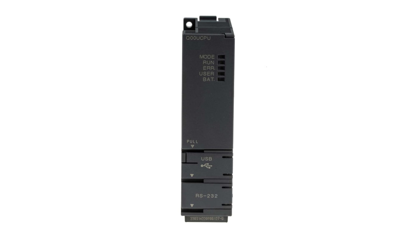 Mitsubishi Electric Q00UCPU, CPU PLC Serie Q, 1024 ingressi, 8192 uscite, montaggio a rack, dimensioni 27,4 x 98 x 89,3 mm.