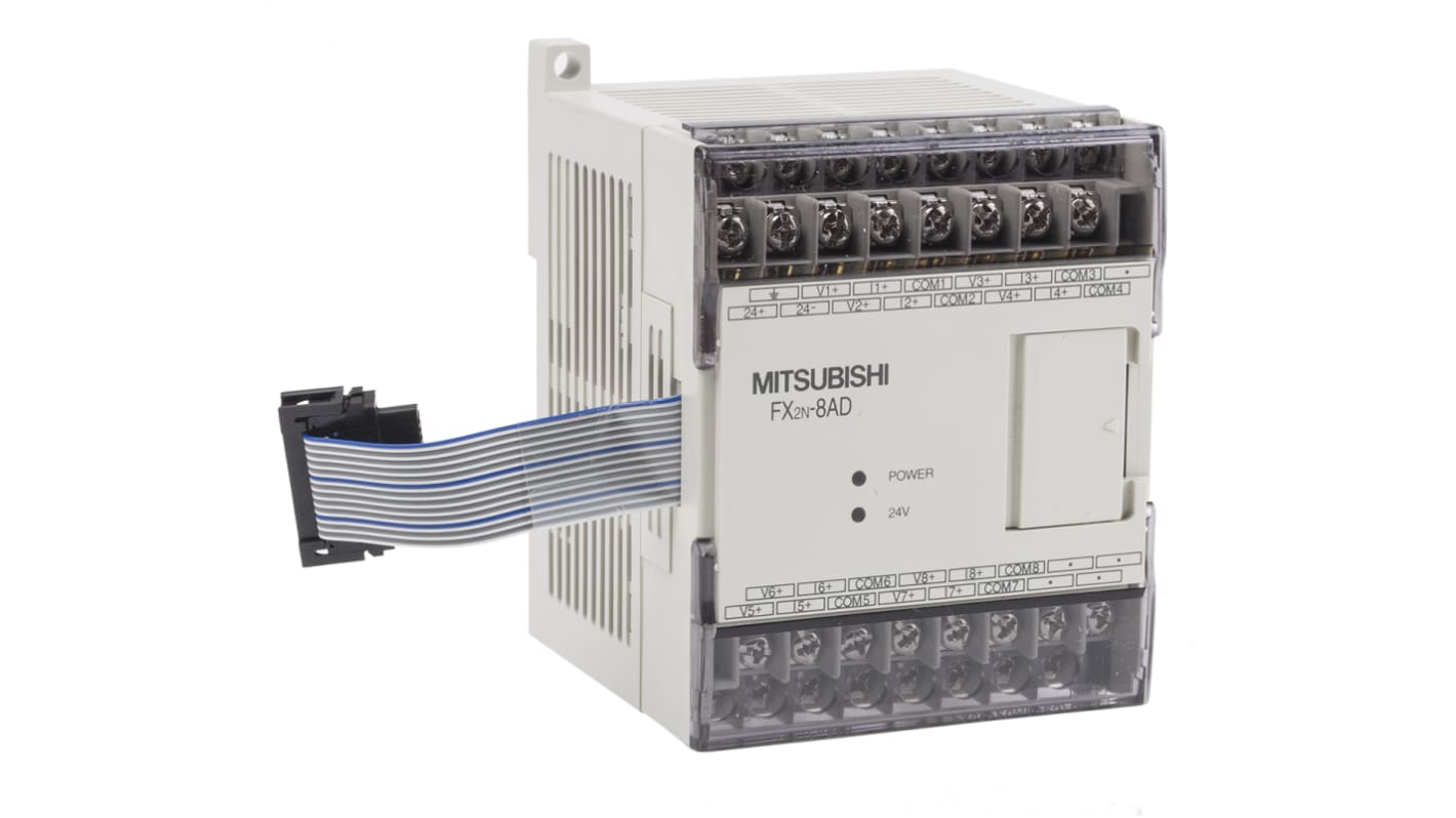 Modulo di espansione Mitsubishi Electric FX2N-8AD, 8 ingressi analogici, montaggio su guida DIN, dimensioni 105 x 75 x 75 mm.