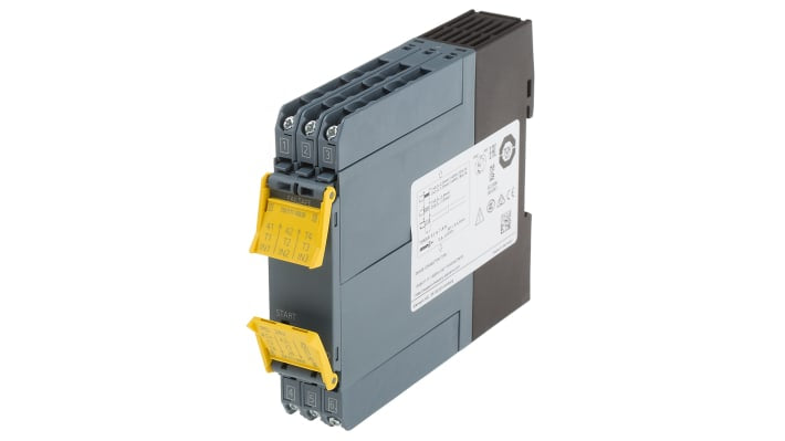 Relè di sicurezza Siemens 3SK1111-1AB30, 24V, 1 canale, 4 contatti, montaggio snap-on, dimensioni 22,5x122x100 mm.