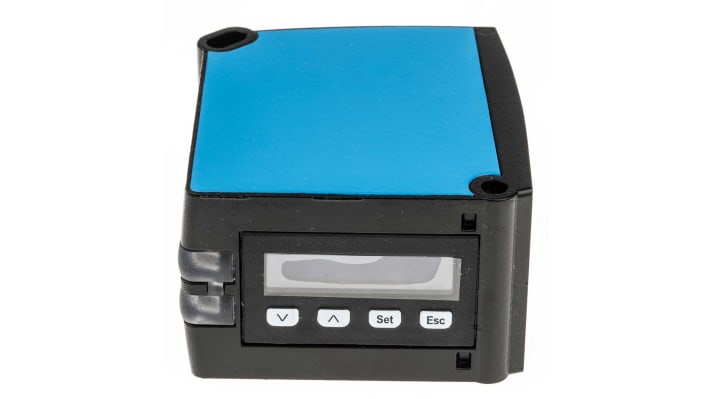 Sensore di distanza Sick DT50-P1124, rettangolare, rilevamento 200 mm a 10 m, montaggio a pannello, IP65, 30V.