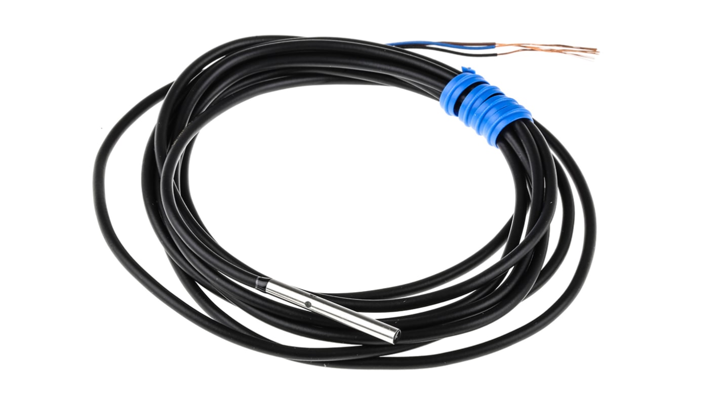 Omron E2E-C03SR8-WC-C1 2M, sensore di prossimità cilindrico NPN, rilevamento 0,8 mm, IP67, acciaio inox, 27,1 mm x 3 mm.