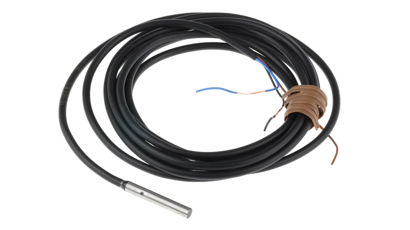 Omron E2E-C04S12-WC-C1 2M, sensore di prossimità cilindrico NPN, rilevamento 1,2 mm, IP67, acciaio inox, lunghezza 25,1 mm.