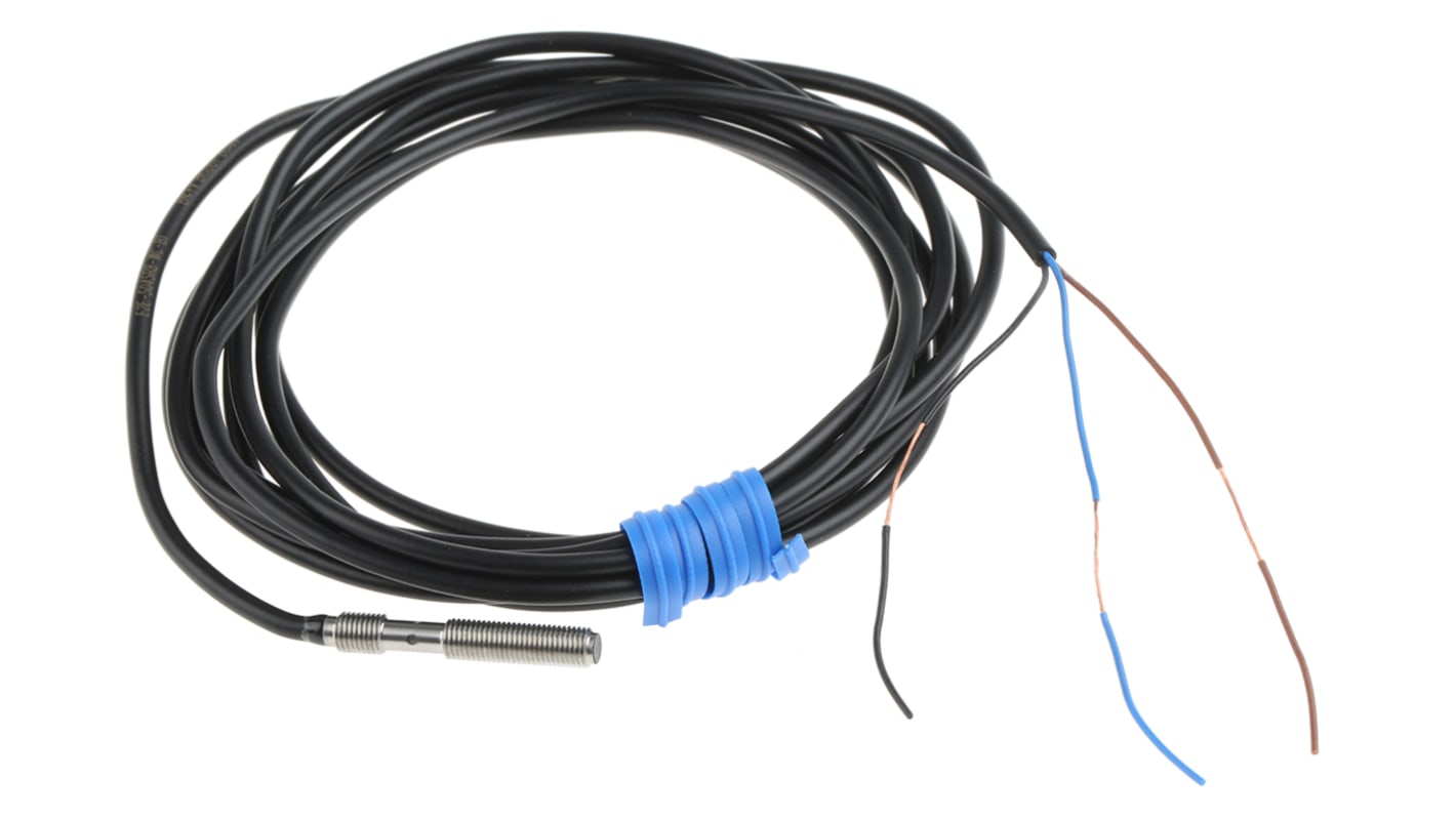 Sensore di prossimità cilindrico PNP Omron E2E-S04SR8-WC-B1 2M, diametro M4, rilevamento 0,8 mm, IP67, acciaio inox.