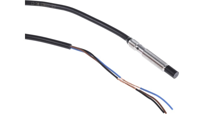 Sensore di prossimità cilindrico NPN Omron E2E-S05N03-WC-C1 2M, diametro 5 mm, rilevamento a 3 mm, IP67, acciaio inox.