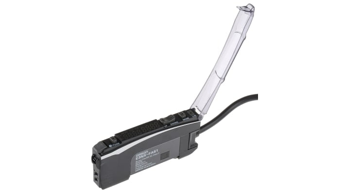 Sensore PNP precablato Omron E3NX-FA51 2M, LED rosso, 10-30 V c.c., dimensioni 104,8 x 27,8 x 10 mm.