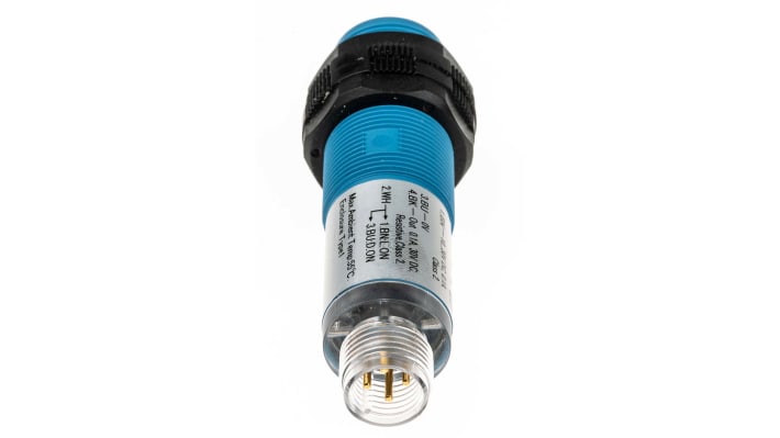 Sensore fotoelettrico cilindrico Sick VTE180-2P42447, rilevamento 1-500 mm, uscita PNP, connettore M12, IP67.