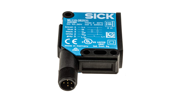 Sensore fotoelettrico Sick WL11G-2B2531 a retroriflessione, rilevamento fino a 4 m, montaggio a pannello, grado di protezione IP66/IP67/IP69K.