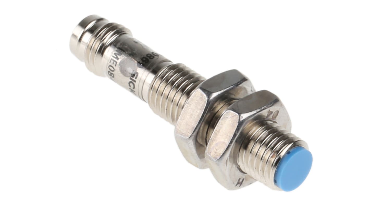 Sensore di prossimità cilindrico Sick IME08-02BPSZT0K, PNP M8, raggio 2 mm, IP67, montaggio a filo, tensione 10-30 V c.c.