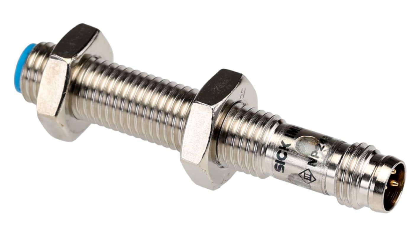 Sensore di prossimità cilindrico PNP M8 Sick IME08-02BPSZT0S, raggio di rilevamento 2 mm, grado di protezione IP67.