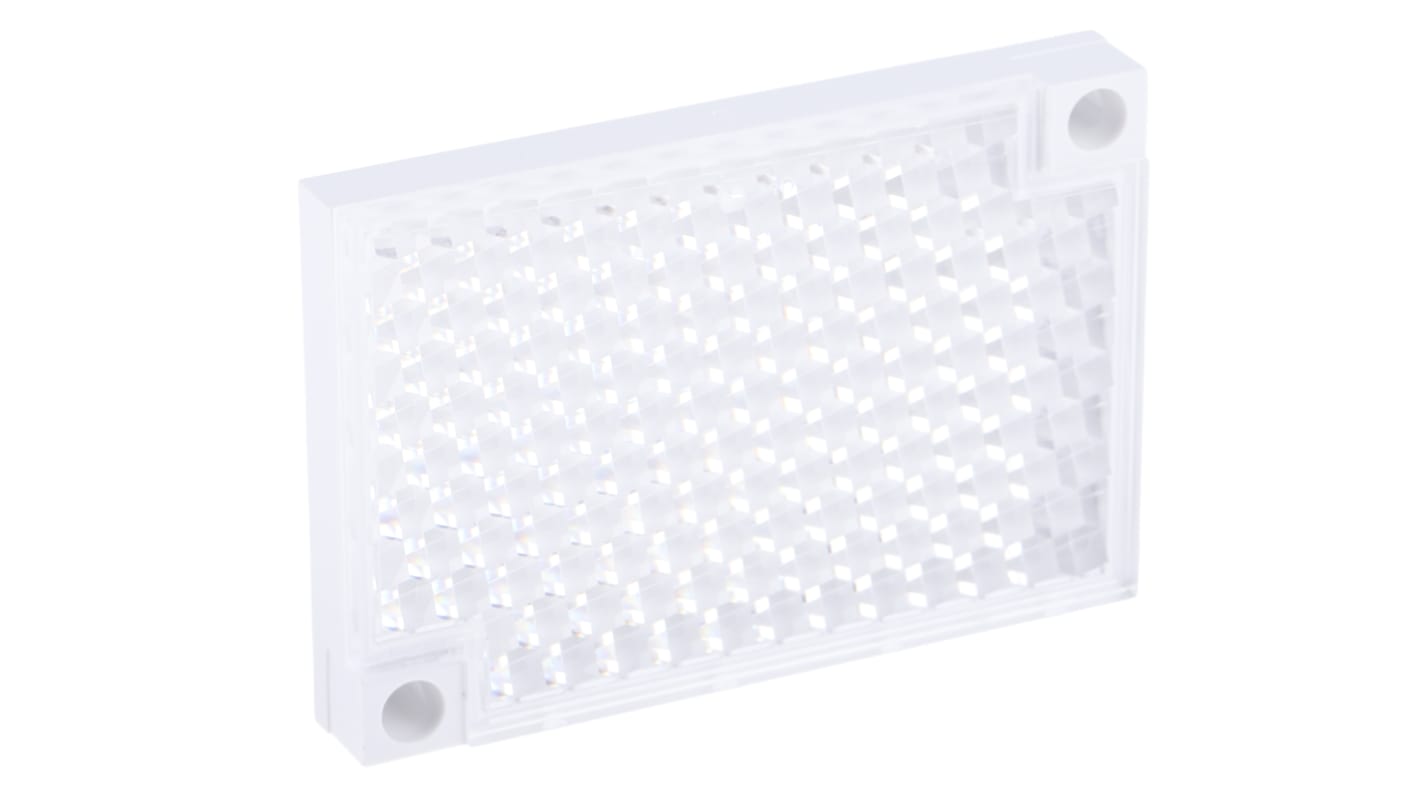 Riflettore per sensore retroriflettente Sick PL40A, forma rettangolare, compatibile con vari sistemi di montaggio.