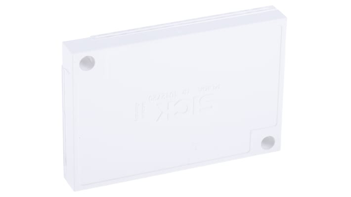 Riflettore per sensore retroriflettente Sick PL40A, forma rettangolare, compatibile con vari sistemi di montaggio.