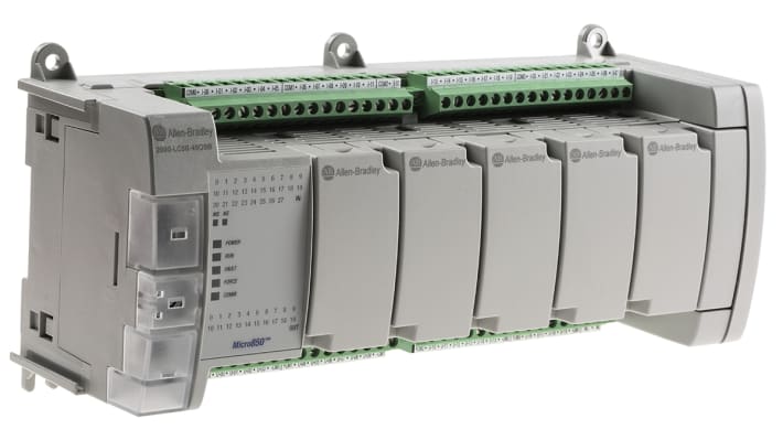 Allen Bradley 2080-LC50-48QBB, CPU PLC Micro850, 28 ingressi, 20 uscite, montaggio su guida DIN, dimensioni 238 x 90 x 80 mm.