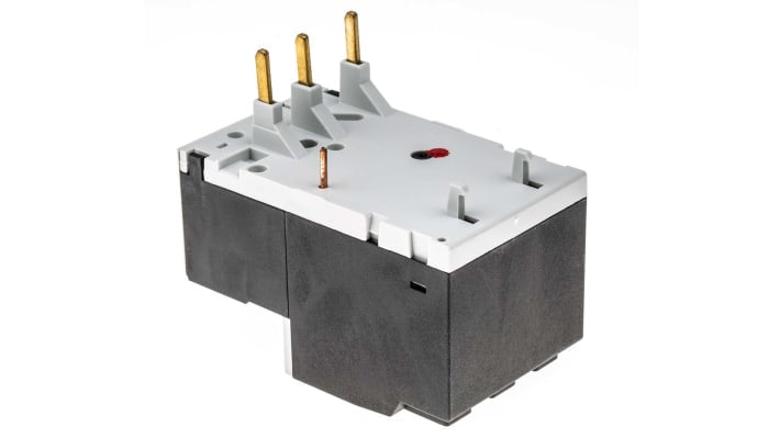 Relè di sovraccarico termico Lovato RF380650, 1 NC/1 NA, montaggio su contattori BF09-BF38, dimensioni 134,8 x 45 x 90 mm.