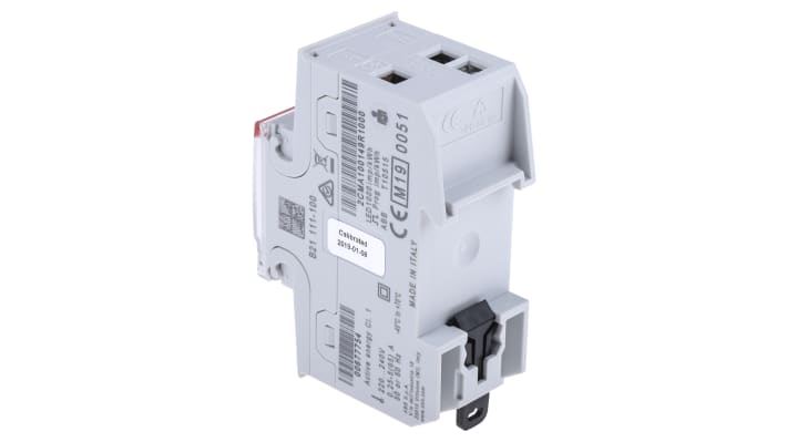 Contatore di energia monofase ABB 2CMA100149R1000, montaggio su guida DIN, display LCD, corrente massima 65 A, dimensioni 97 x 35 x 65 mm.