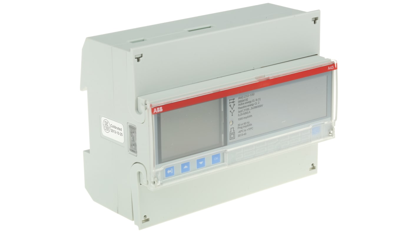 Contatore di energia ABB 2CMA170522R1000 A43 212-100, 3 fasi, LCD, montaggio su guida DIN, precisione 1%, corrente 80 A.