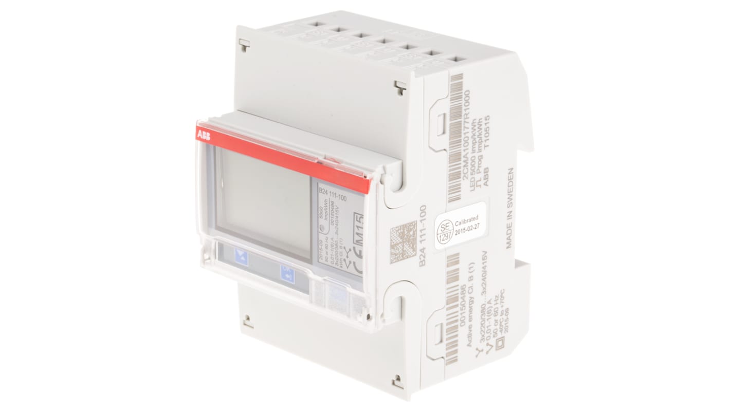 Contatore di energia ABB 2CMA100177R1000 B24 111-100, 3 fasi, montaggio su guida DIN, dimensioni 70x65x65 mm, precisione 1%.