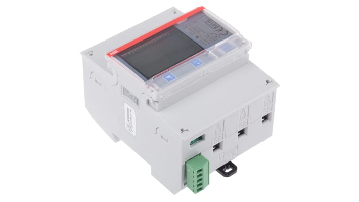 Contatore di energia ABB 2CMA100178R1000 B24 112-100, 3 fasi, montaggio su guida DIN, dimensioni 70 x 26,5 x 65 mm.