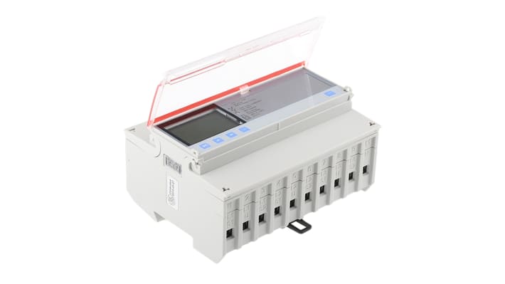 Contatore di energia trifase ABB 2CMA170533R1000 A44, montaggio su guida DIN, dimensioni 97 x 123 x 65 mm, precisione 1%.