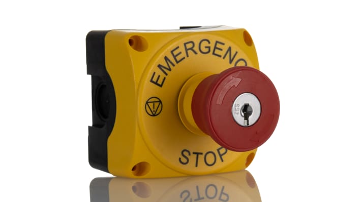 Pulsante di arresto di emergenza Lovato S1PY91KS, montaggio superficiale, diametro 40mm, grado di protezione IP66/IP67/IP69K, colore giallo.