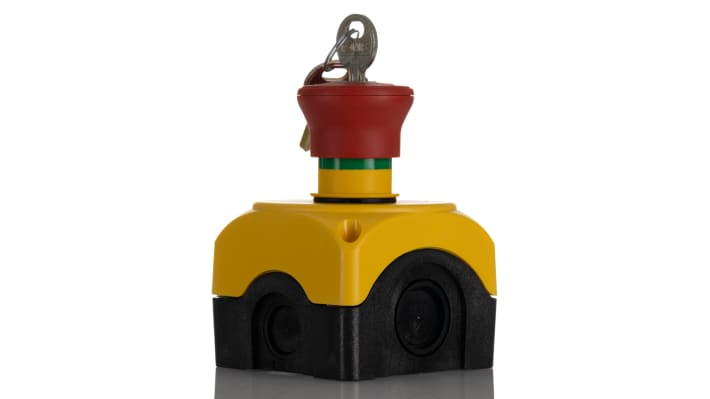 Pulsante di arresto di emergenza Lovato S1PY91KS, montaggio superficiale, diametro 40mm, grado di protezione IP66/IP67/IP69K, colore giallo.